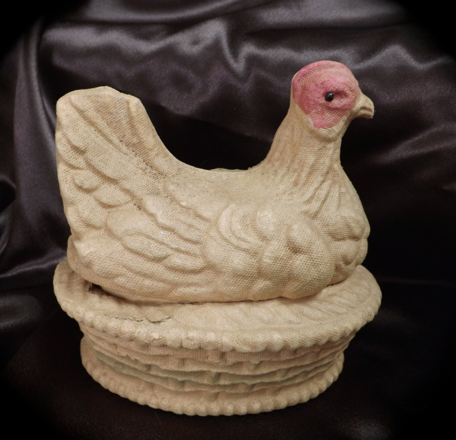 Vintage Paper Mache Hen on Nest Candy Container Made In