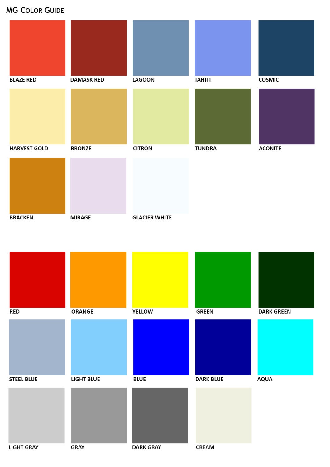 1974 MGB Color Chart