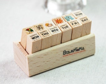 SALE! Week and Weather stamp set-- Korean Wooden Schedule Stamp-- Rubber Stamps--Deco stamp--12pcs per set