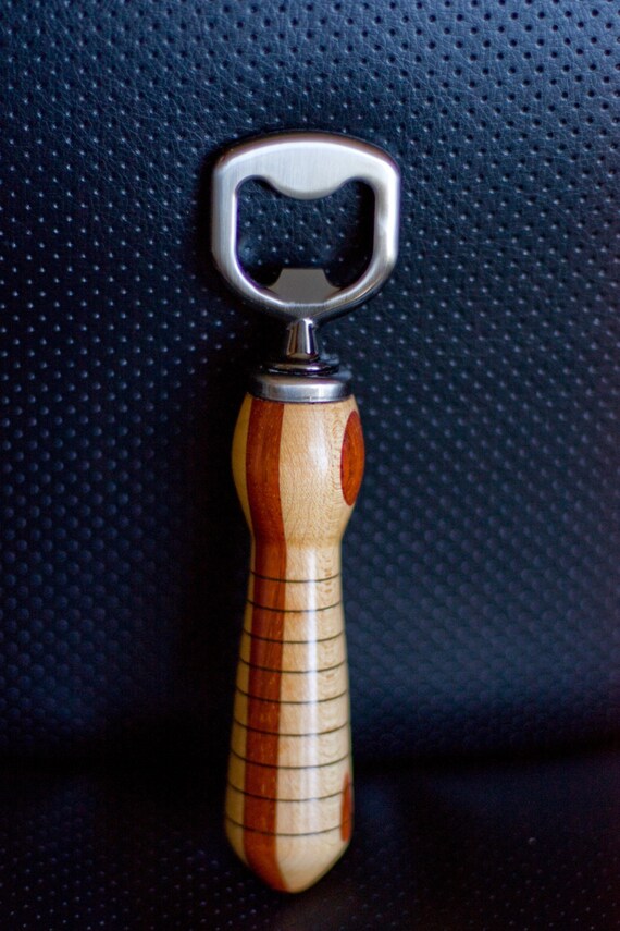 Handturned Handheld Bottle Opener with a MultiWood Handle