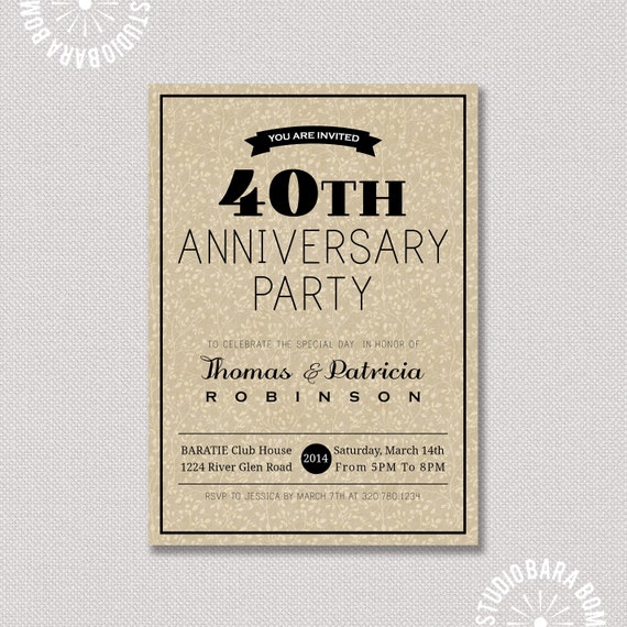  Rustic  40th Anniversary  Invitation  25th 50th  by StudioBaraBom