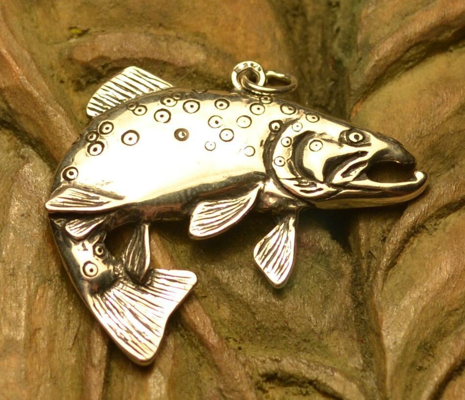 Sterling SILVER TROUT Pendant Fish Fishing Necklace