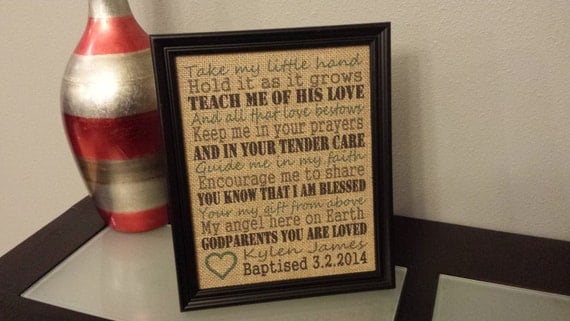 Framed Burlap Print - Baptism Frame - Gift for Godparent - Godmother - Godfather - Religious Dedication - Baptismal - 8x10