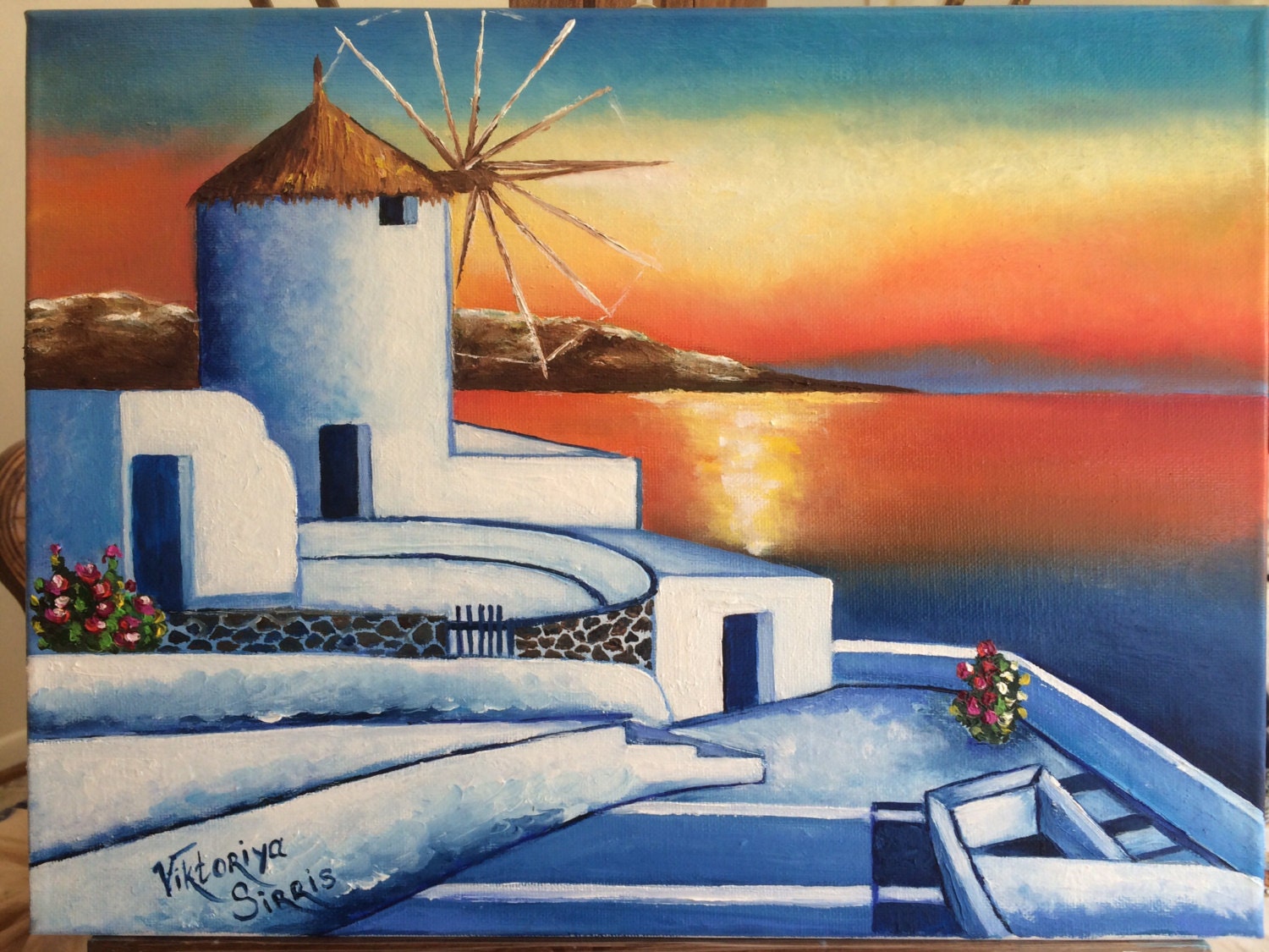 Oil painting Santorini Island Greece original by