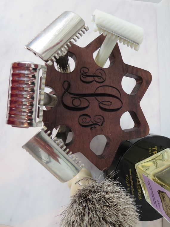 Safety Razor Display Stand With Custom Font Monograms