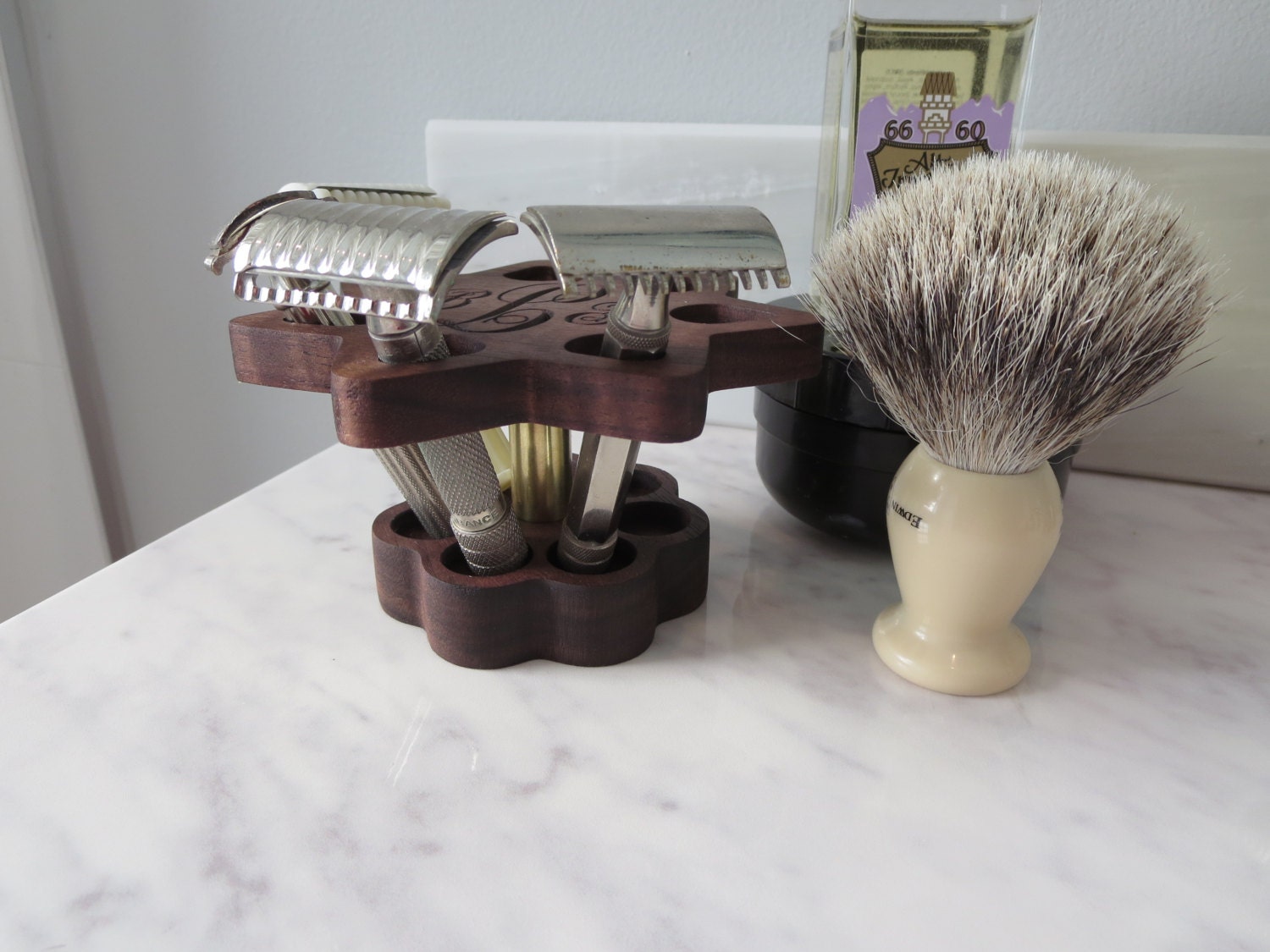 Safety Razor Display Stand With Custom Font Monograms