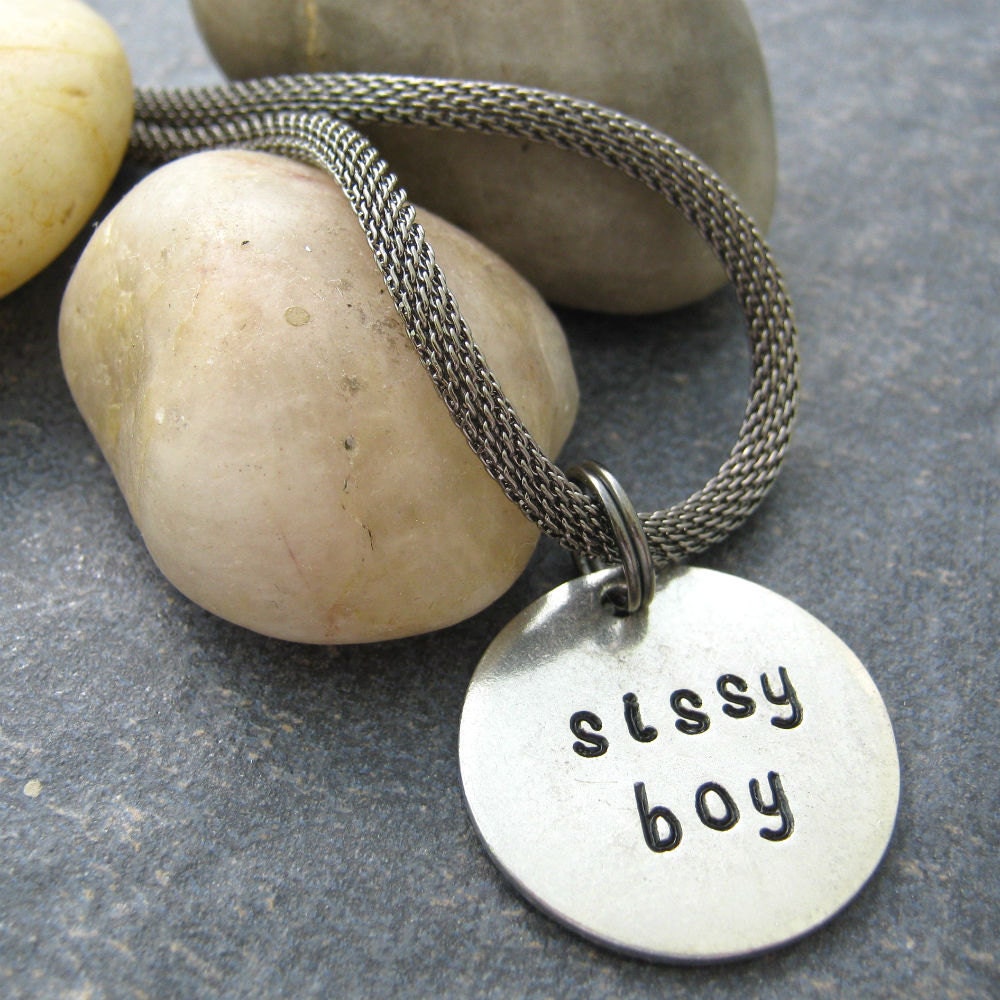 SISSY BOY Necklace on industrial gunmetal mesh choker 1820
