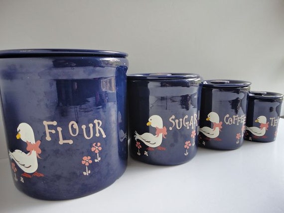  Set  of 4 royal  blue  ceramic kitchen  canisters by 