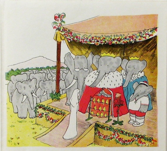Nursery Wall Art Babar the Elephant King and Queen