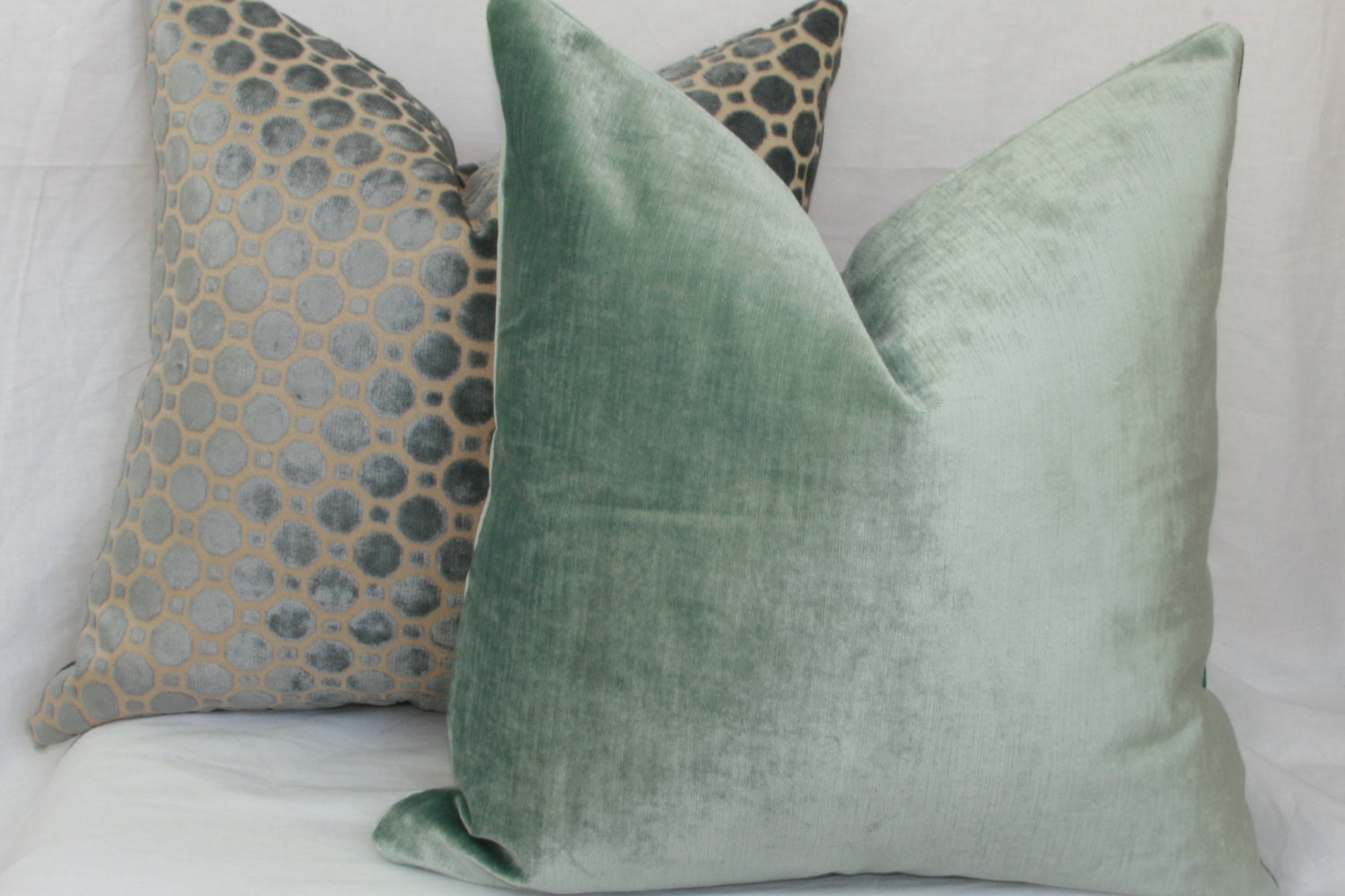 Seafoam blue velvet pillow. 20 x 20. 22 x