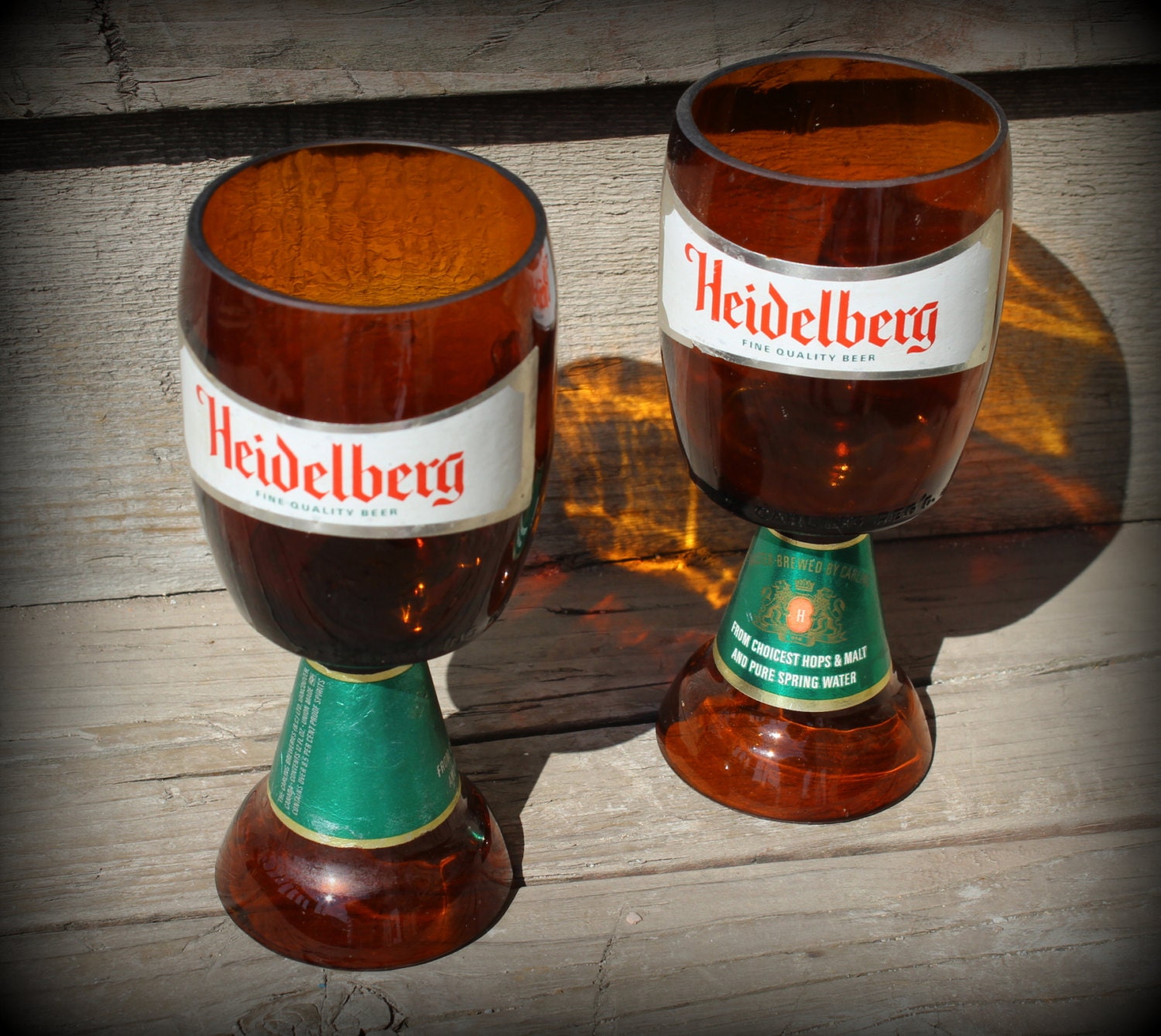 2 Vintage Heidelberg Beer Glasses 1970 Cut by CrazyHorseTradingCo