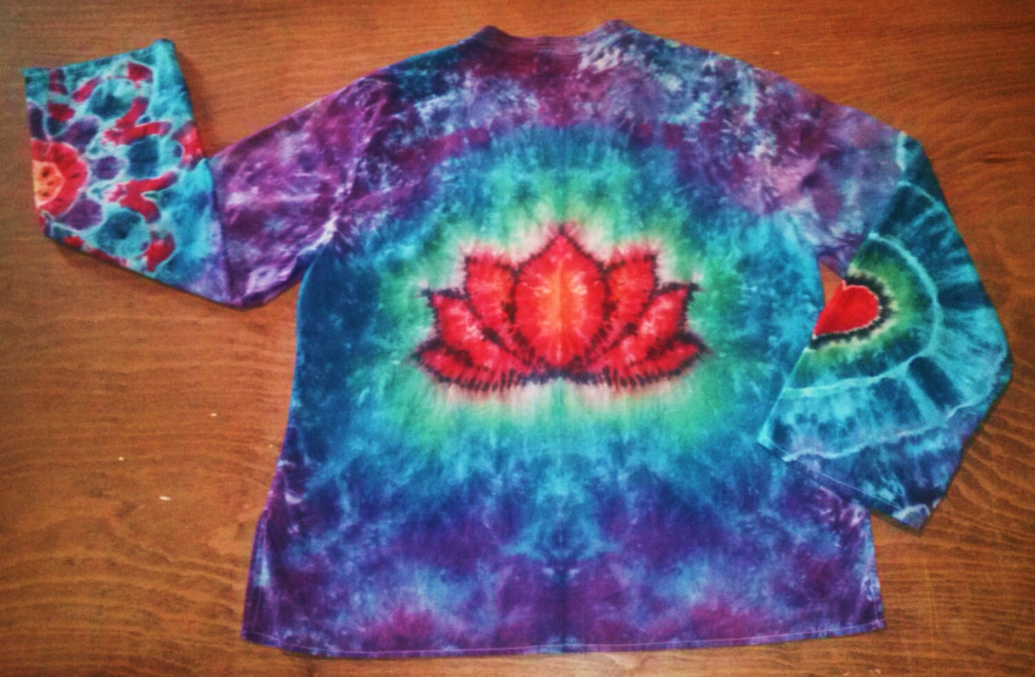 Bright & bold tie dye lotus flower on back by MountainMaidTieDye