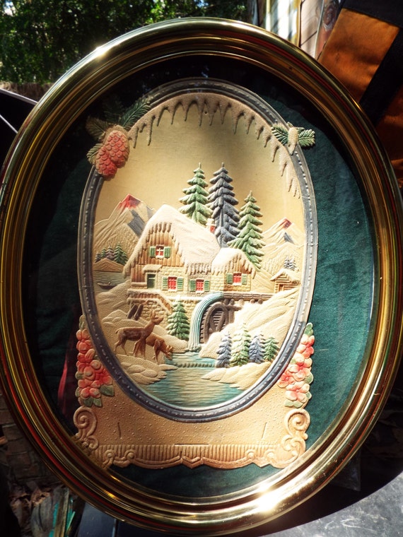 German Die Cut Calendar Back in Oval Syroco Frame w Glass. Mic