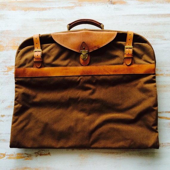 Antique 1940&#39;s Leather Canvas Garment Bag: Travel by FengSway