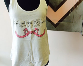 Southern Belle By the Grace of God Tank - Pink Bow - Southern Girl
