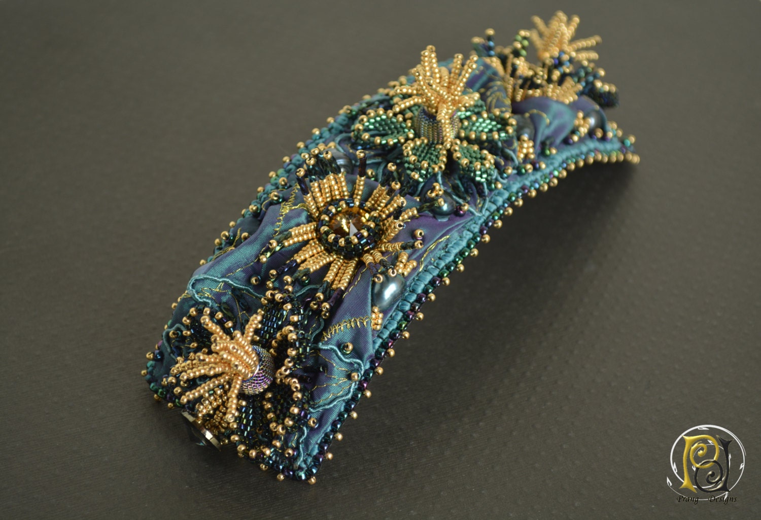 Bead embroidery cuff bracelet beadweaved bracelet by PrangDesigns