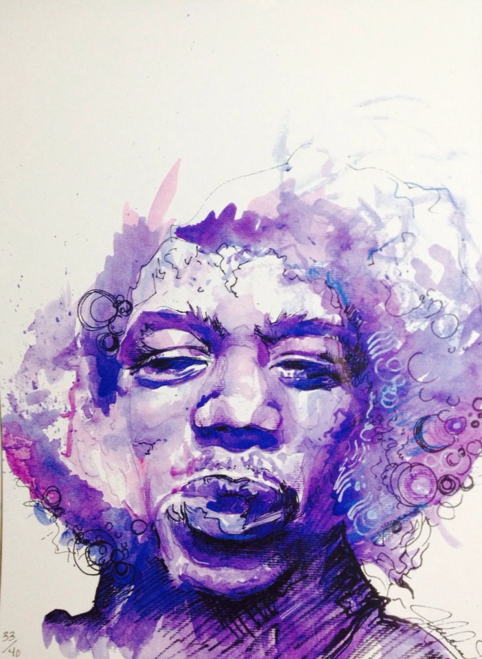 purple haze original watercolor print of jimi hendrix purple haze original watercolor print of jimi hendrix