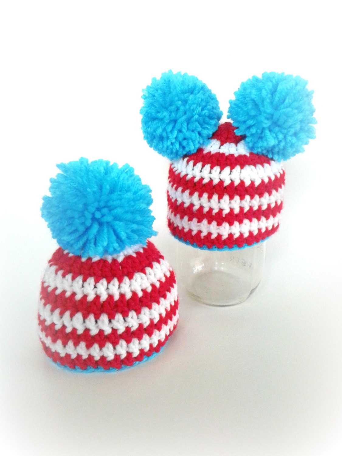 Thing 1 and Thing 2 hats Twin baby hats red white turquoise