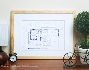 Gilmore Girls Poster - TV Show Floor Plan - BluePrint Art for Residence of Lorelai and Rory Gilmore, Stars Hollow - 1st Floor