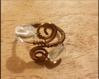 Handmade Goshenite and Vintage Bronze Wire Wrapped Ring