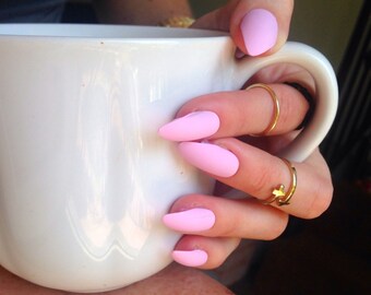 Matte Pink nails, matt baby pink nails, Matte press on nails, pink stiletto nails