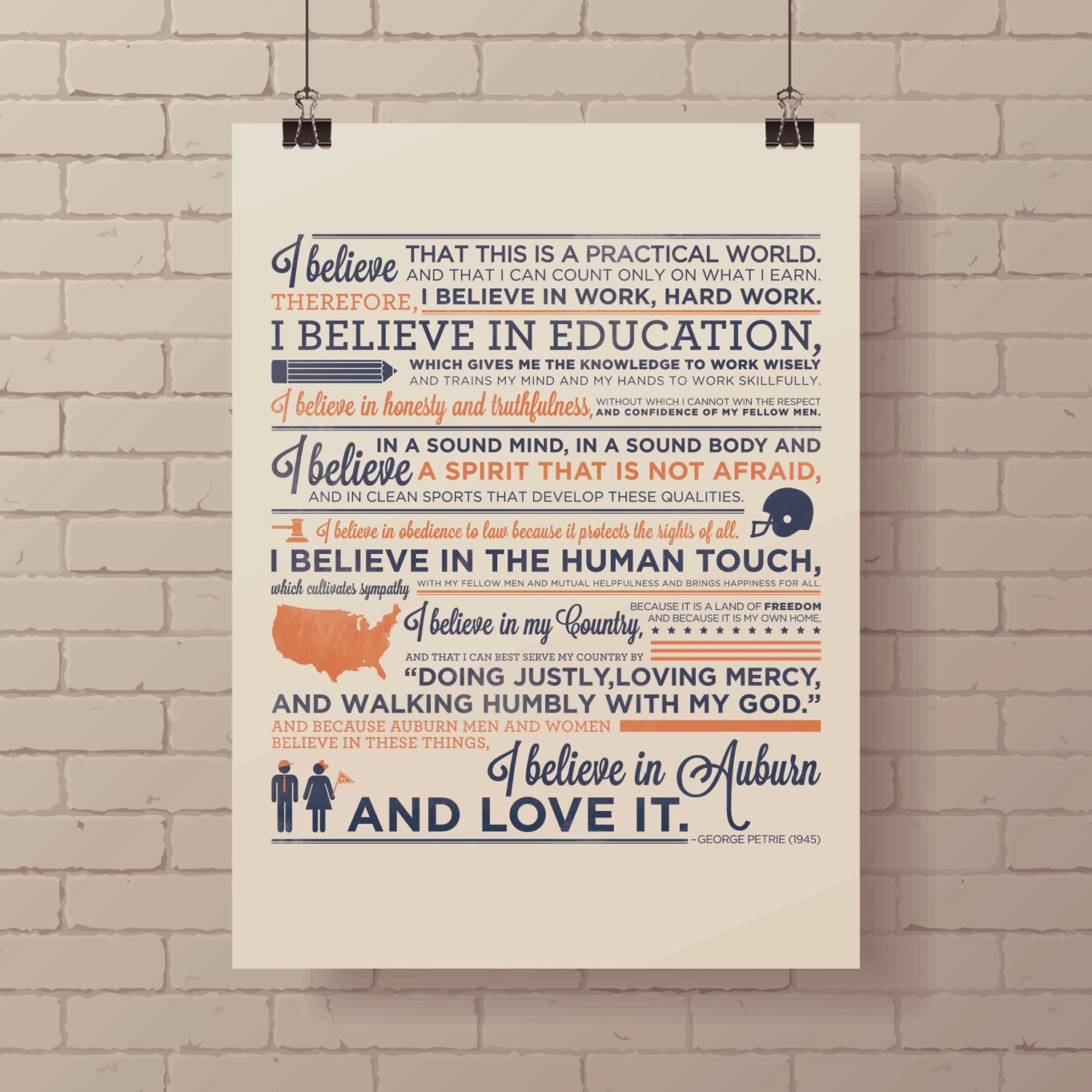 Auburn University Creed Screen Printed Poster by printsonpapers