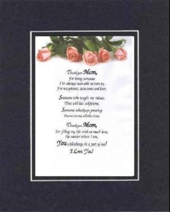 Heartfelt Poem for Mothers Thank You Mom . . . 11x14