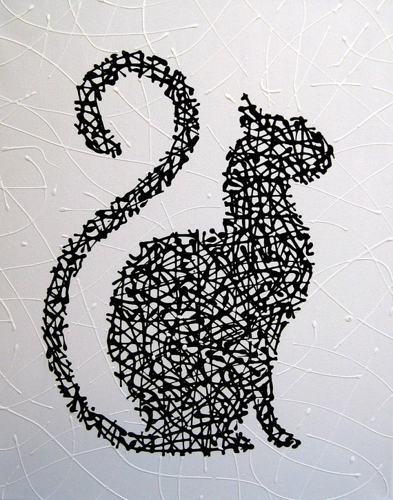  Black Matrix Cat  Original Painting on Stretched Canvas