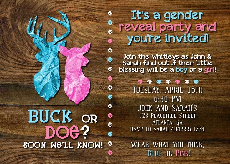 Buck Or Doe Gender Reveal Party Invitation Printable Party