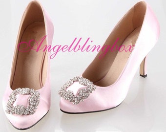 Pink wedding shoes,pink bridal shoes, Crystal heels, Bling pink prom ...