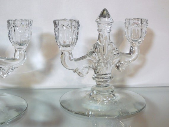 Matching Pair of Heisey Glass Candelabra / by OnceMoreVintage