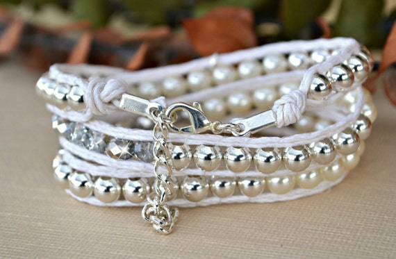 White Pearl Christian Wrap Bracelet with Bible Charm