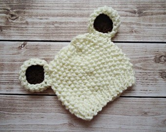 Crochet teddy bear Hat, Newborn bear hat, Baby teddy bear hat, Ecru teddy bear hat
