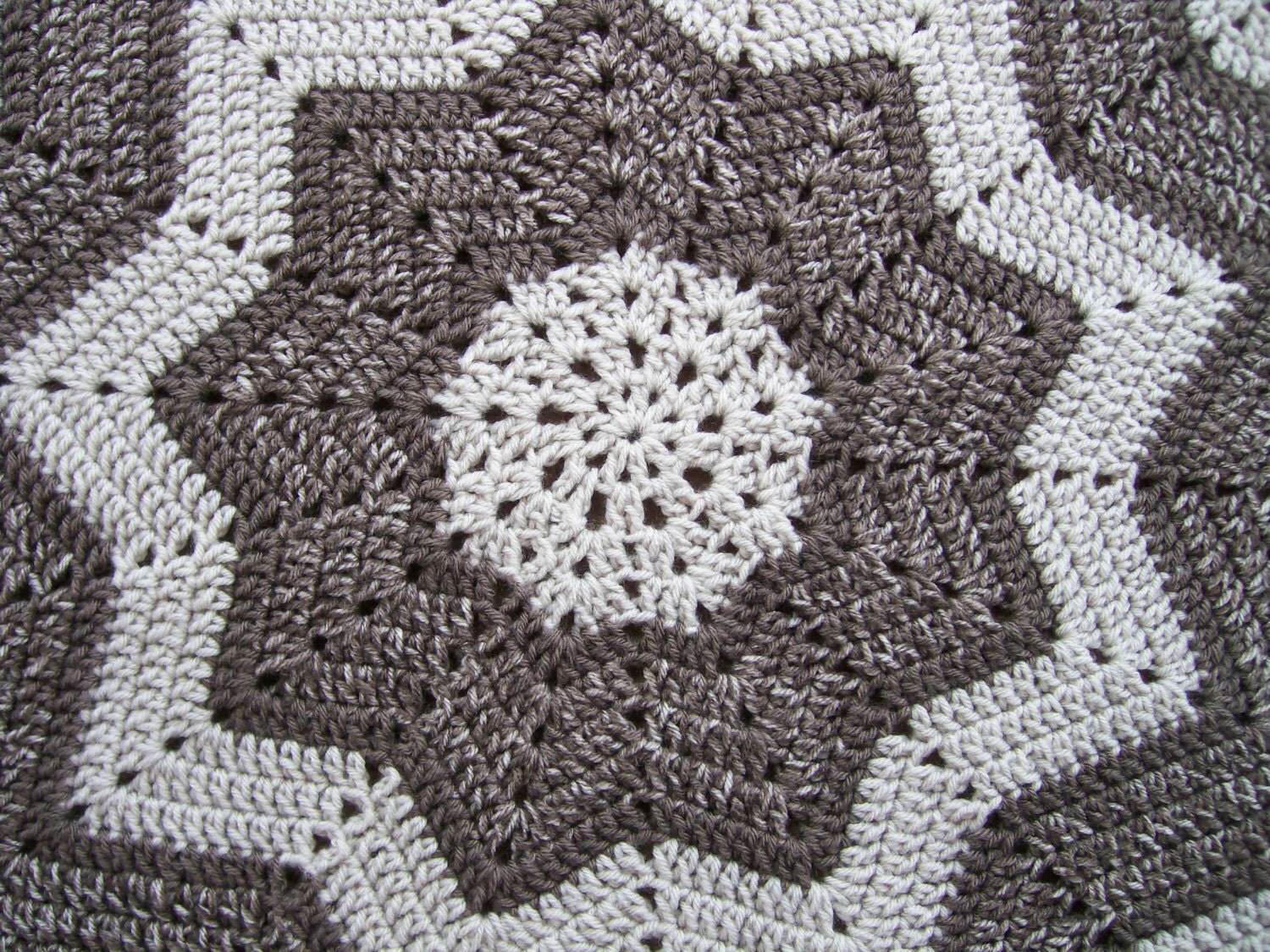 Crocheted Round Ripple Afghan Lapghan or Throw in Linen and