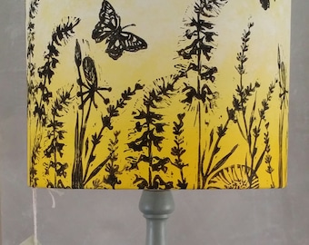 Hand printed lampshade.Yellow lampshade/ombre lampshade/pendant lampshade/standard lampshade/large lampshade/lino cut,unique lighting,