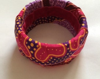 bracelet bangle wax tissu africain ethnique large bois