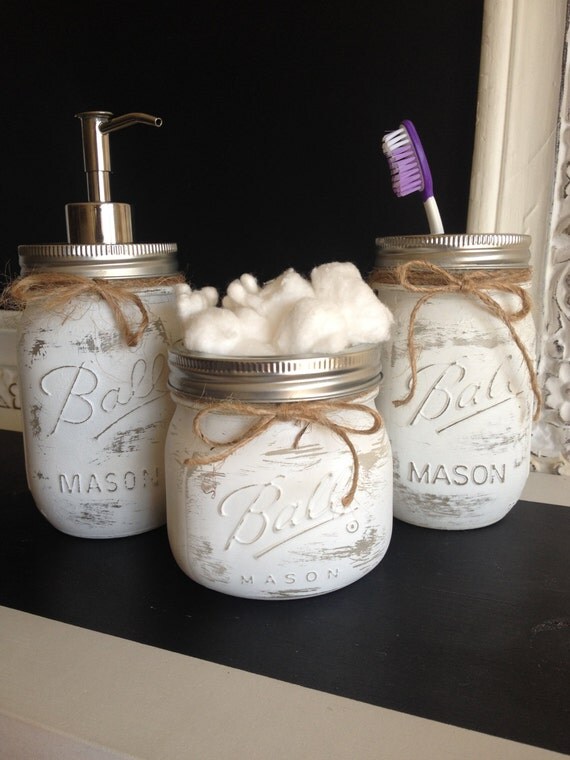 Country White Mason Jar Bathroom Set