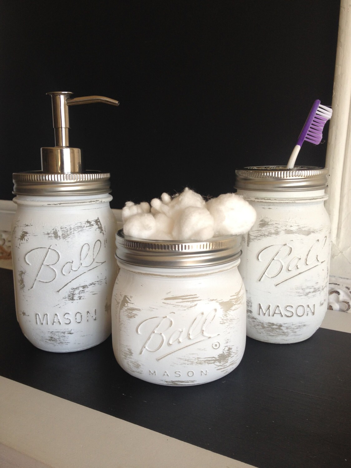 White Shabby Chic Mason Jar Bathroom Set