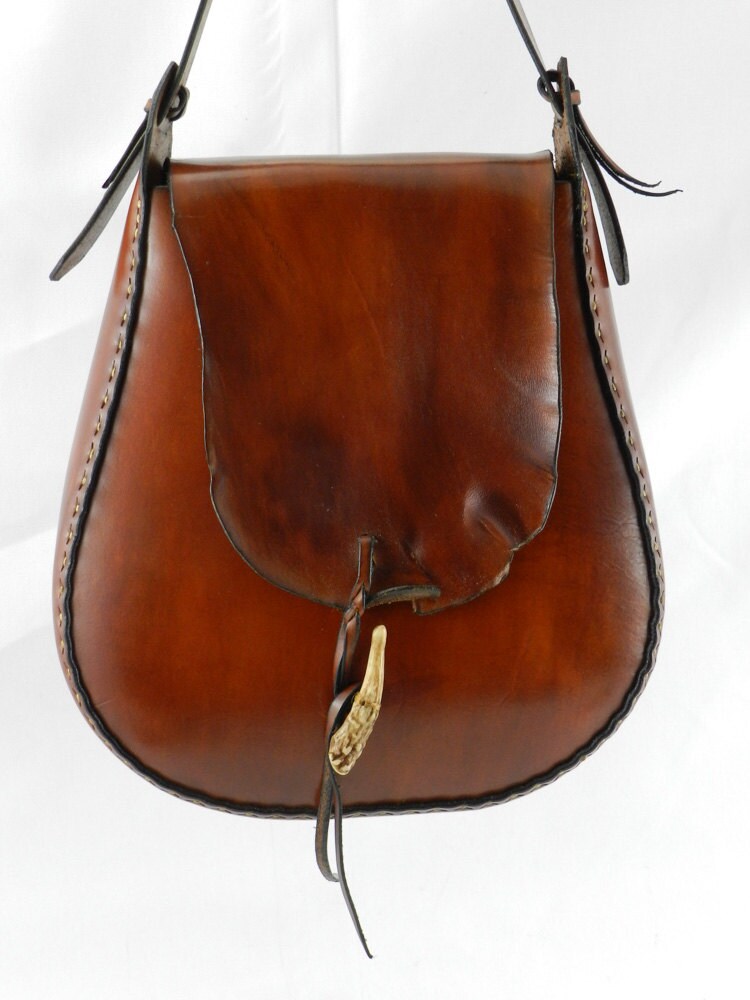 Handmade Natural Edge Latigo Bag Hand-dyed hand-stitched