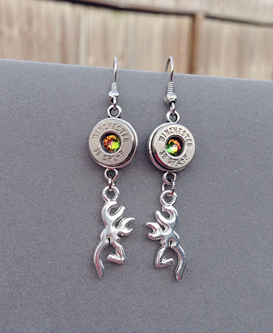 Bullet jewelry. Hunting earrings with browning deer and bullet