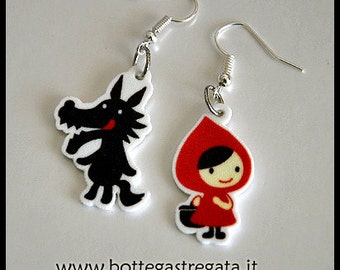 Earrings little Red Riding Hood and the Wolf, Little Red Riding Hood fairy tale Wolf Earrings