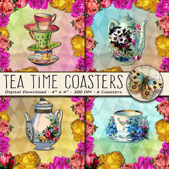 Victorian Tea Time Printable Coasters or by TheArtBoxDesigns