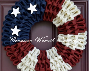 Rustic American Flag Burlap Wreath