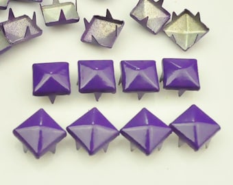 100 pcs.Amethyst square Studs Rivets Biker Spikes spots nailheads Decorations Findings 9 mm with 4 claws Rivets DIY accessories.