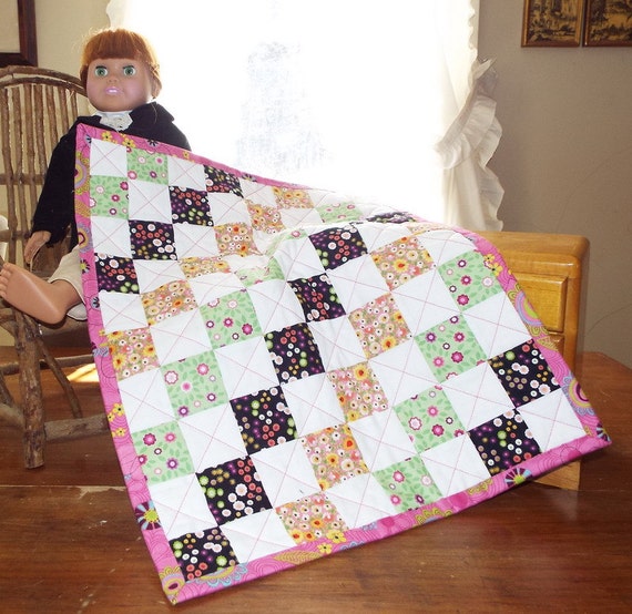 Bright Tiny Flowers Pink AG Doll Quilt by DollQuiltShop on Etsy