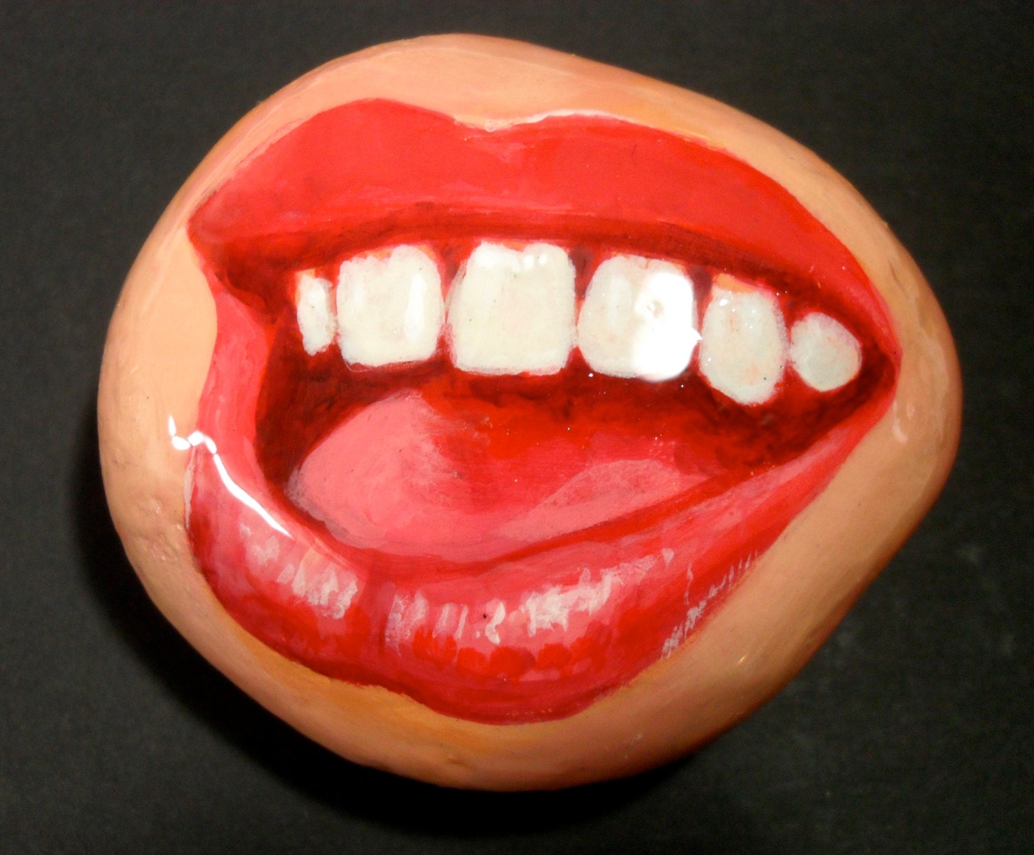 Hand Painted rock Smiling Mouth