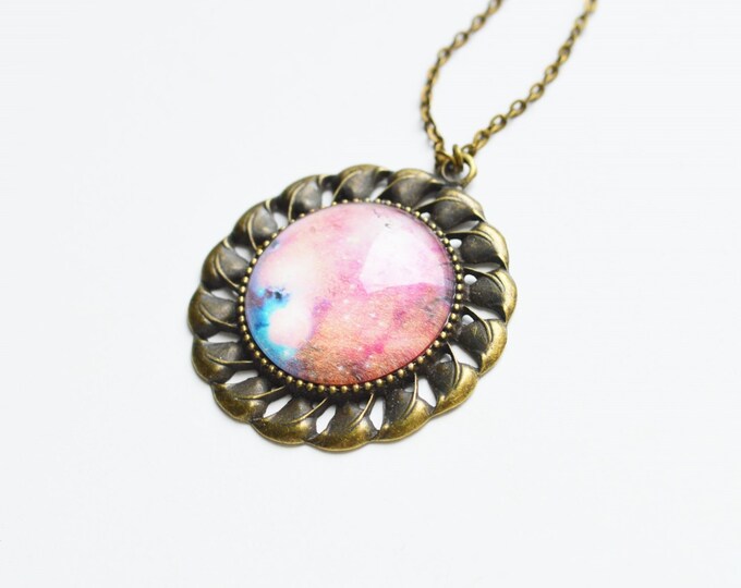 GALAXY Round pendant metal brass with space under glass
