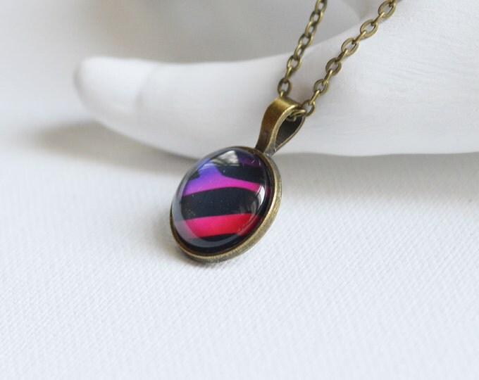 ANIMAL PRINT Pendant metal brass depicting fashionable skin, Glamour, Style, Black and Strips, Purple and Red