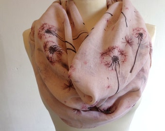 Dandelion print infinity scarf, spring scarf, summer scarf, dandelion scarf, print scarf women