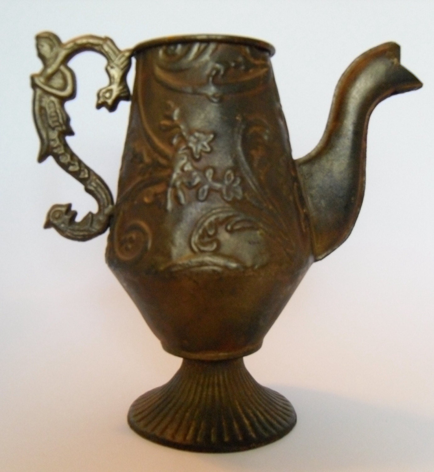 Ornate Metal Teapot Vintage Rustic Decor Vase by CnCVintageFinds